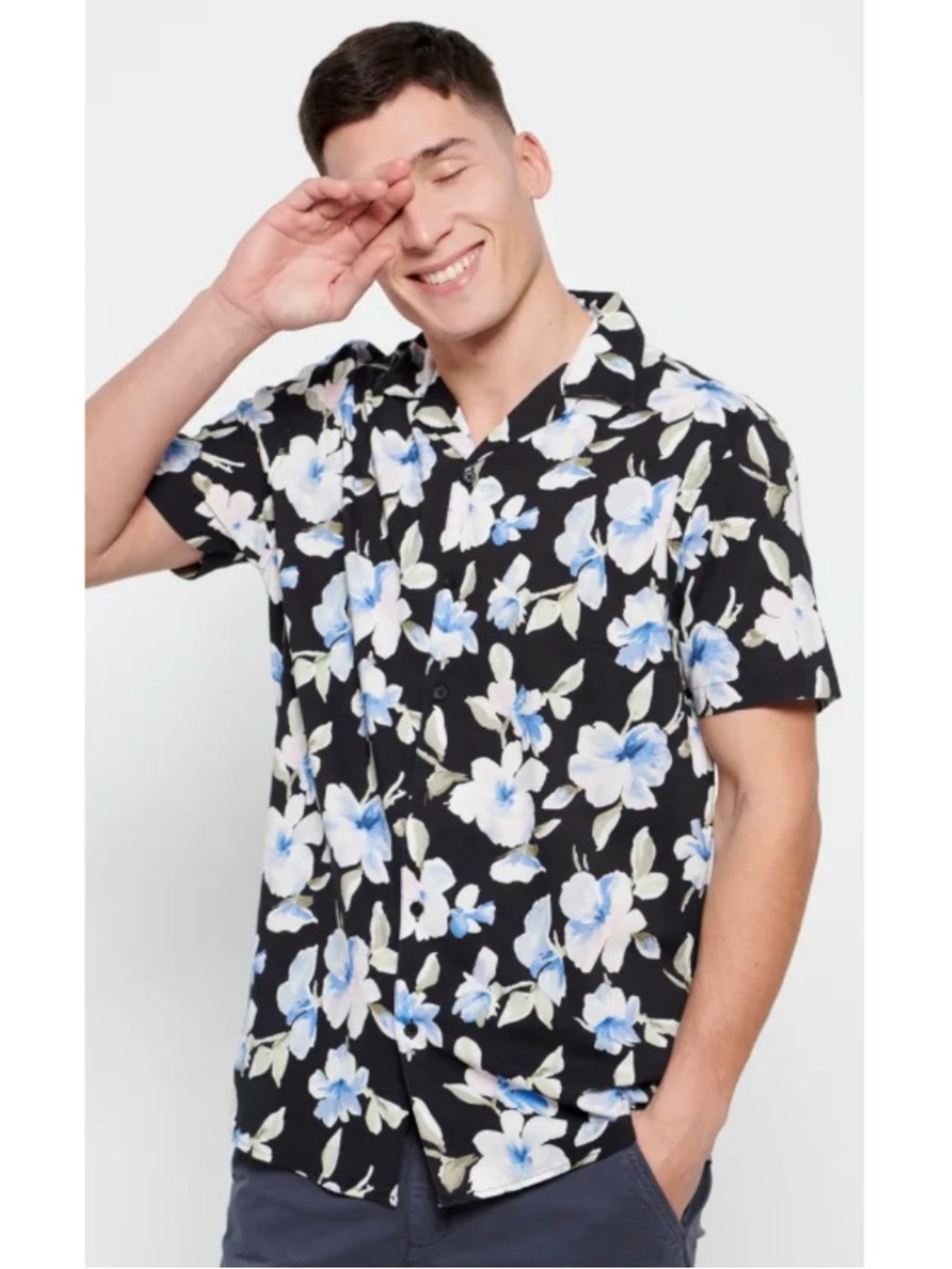 Men's Abercrombie & Fitch Relaxed Floral Button Down Shirt Black Medium